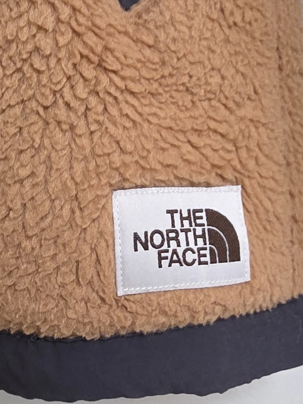 North Face Men's Brown/Navy Full Zip Jacket with Pockets and a Stand-Up Collar S